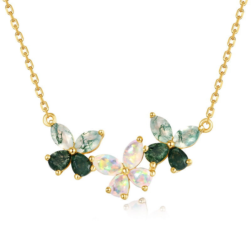 Marquise Cut Moss Agate Mystical Nature Inspired Four-leaf Clover Shape Necklace