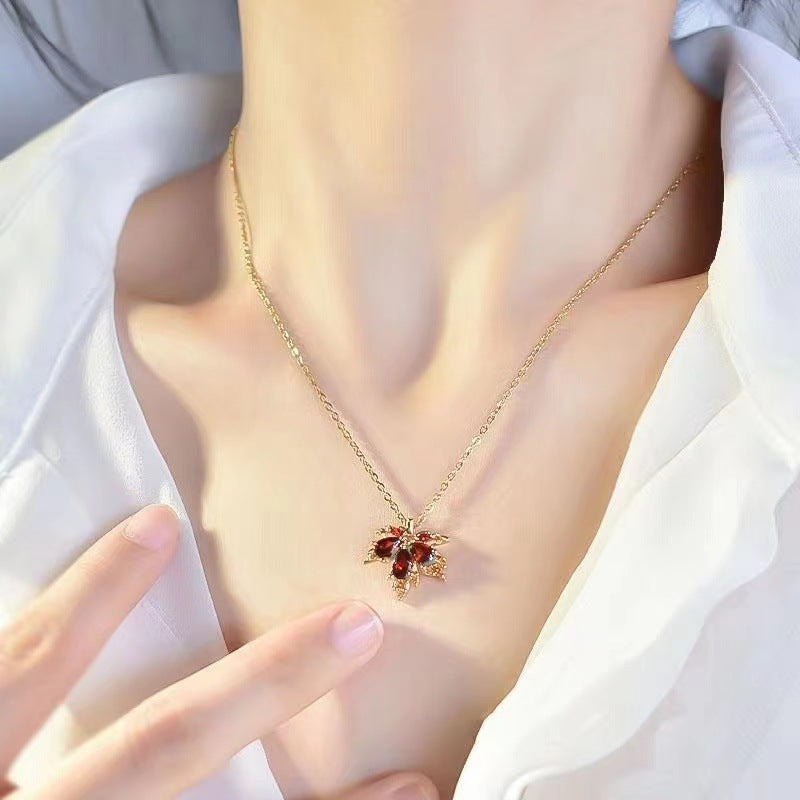 Marquise Cut Cubic Zirconia Classic Maple Leaf  Necklace