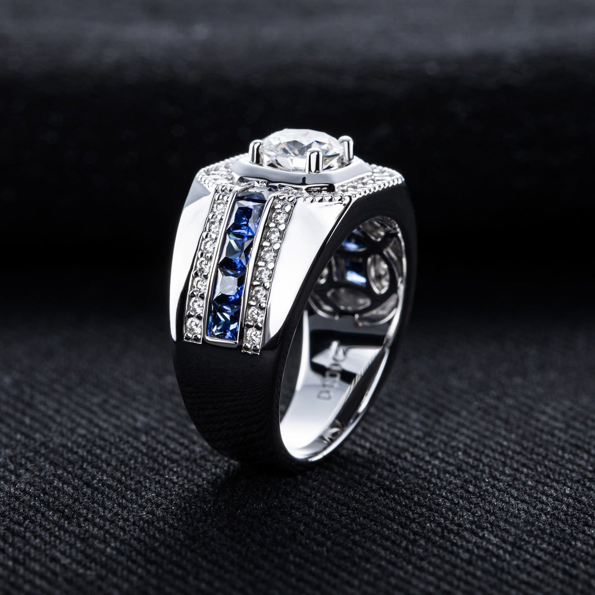 Men's Moissanite Round Cut Sterling Silver Engagement Ring
