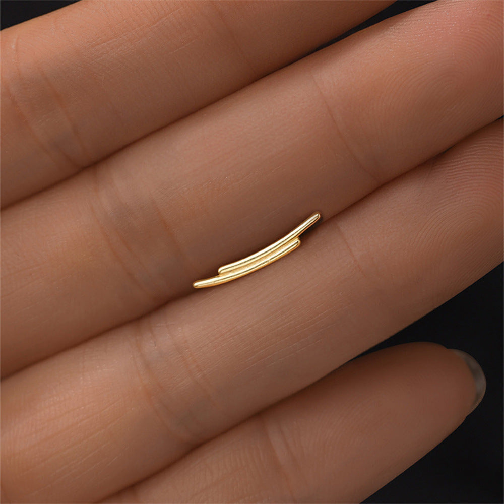 S925 Sterling Silver Gold Plated Double Curved Bar Flat Back Cartilage Earring
