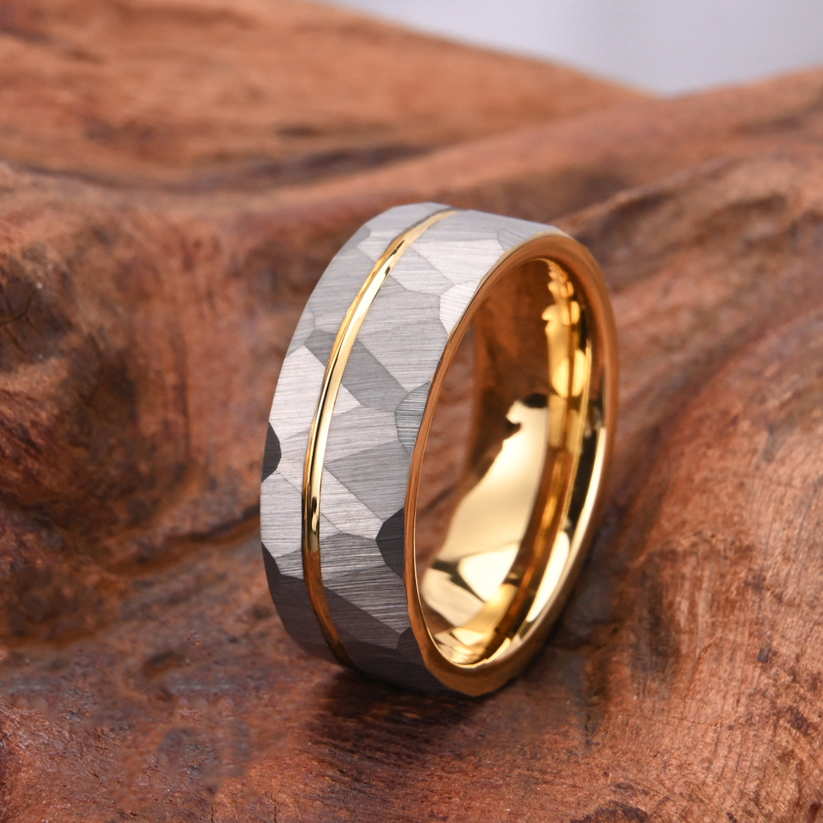 8mm men's wedding band Wide Tungsten Ring New Men's Hammered Ring