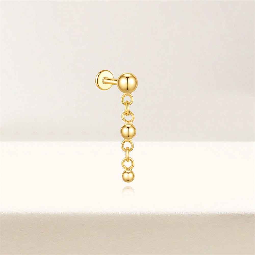 S925 Sterling Silver Gold Plated Ball Chain Dangle Flat Back Cartilage Earring