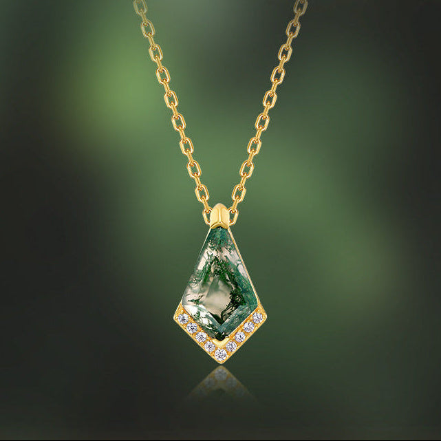 Kite Cut Moss Agate Mystical Nature Inspired Necklace