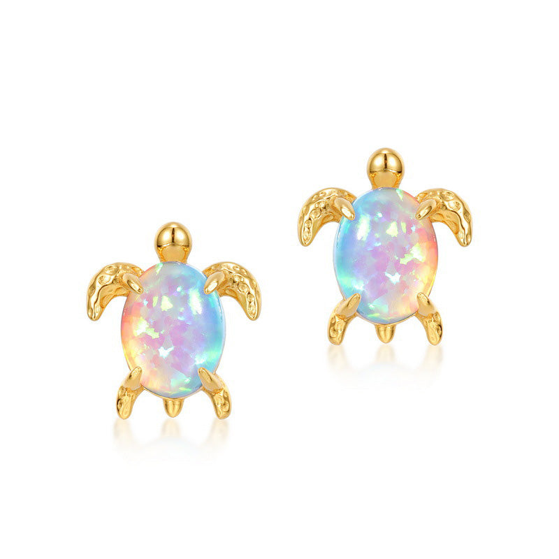 Ocean Series Turtle Stud Earrings â€?Cute & Versatile Synthetic Opal Turtle Earrings for Women