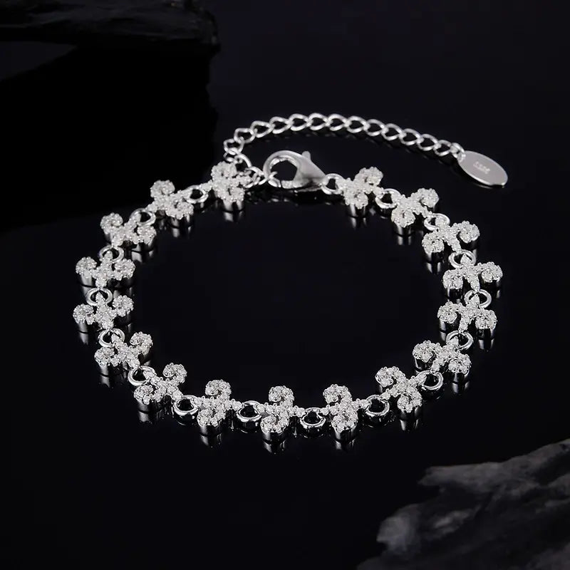 Shiny round cut moissanite bracelet, rhodium plated, 925 sterling silver