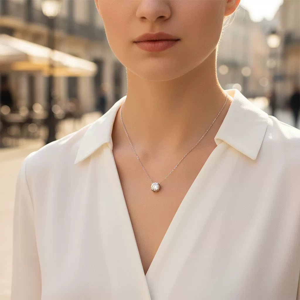 1.0ct Round Moissanite Solitaire Necklace