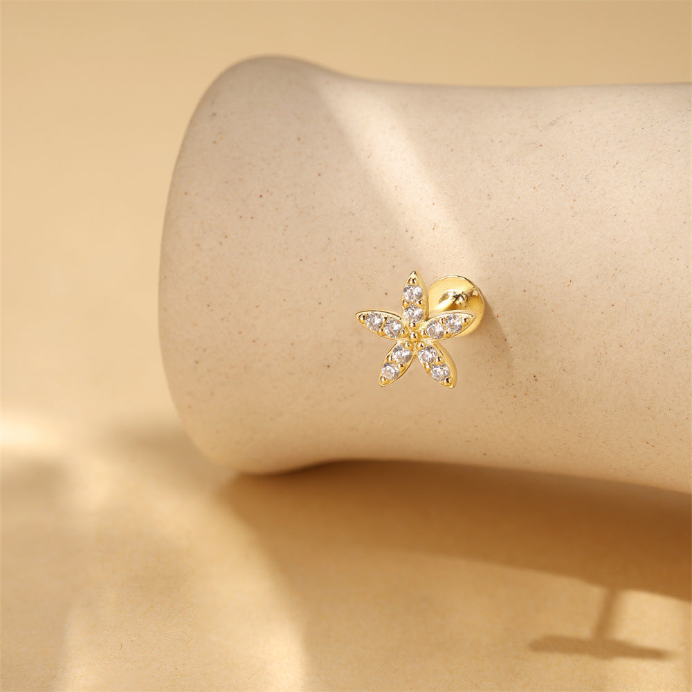 S925 Sterling Silver Gold Plated Starfish CZ Flat Back Cartilage Earring
