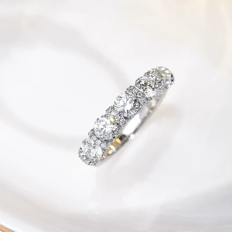 Five-Stone Halo Sterling Silver Stackable Wedding Band