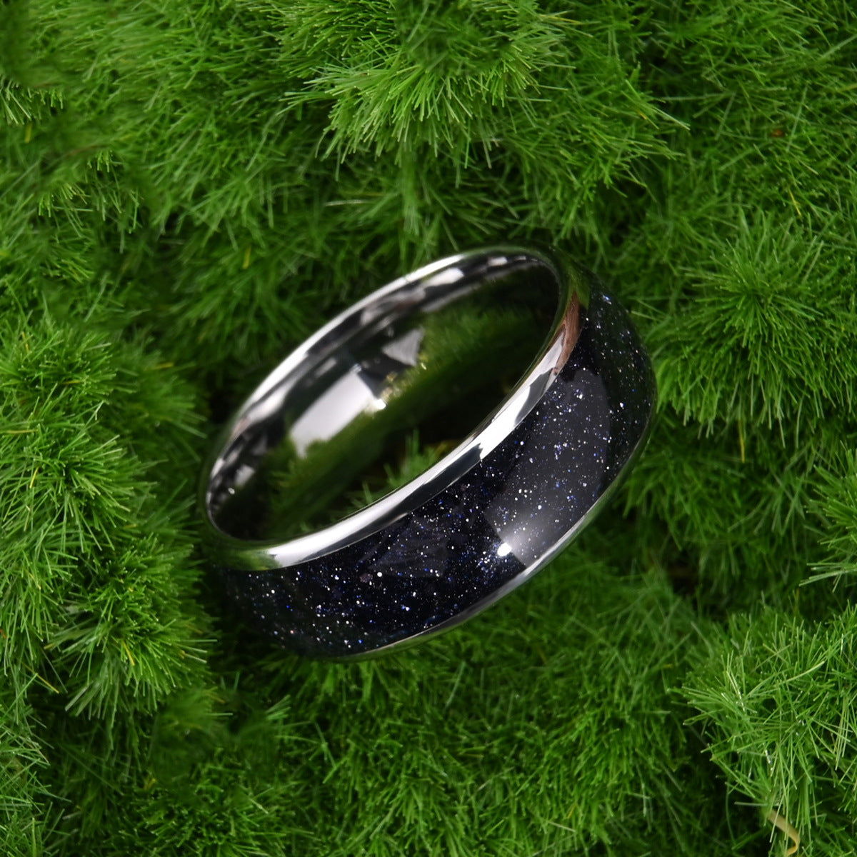 8mm men's wedding band Blue Sandstone Star Tungsten Ring