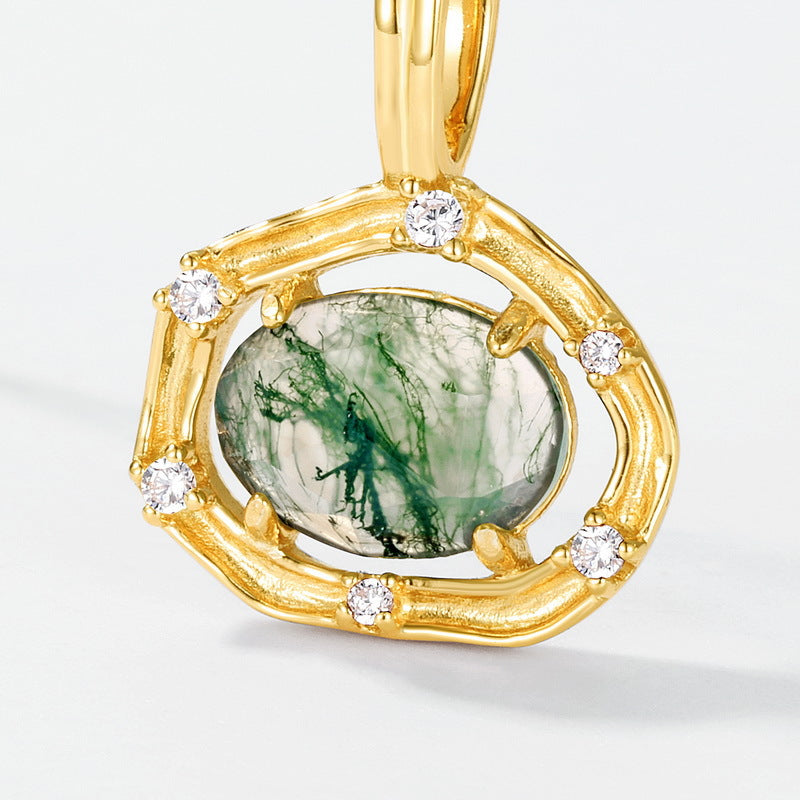 Lagoon - Oval Cut Moss Agate Vintage Pendant