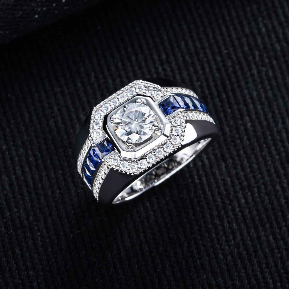 Men's Moissanite Round Cut Sterling Silver Engagement Ring