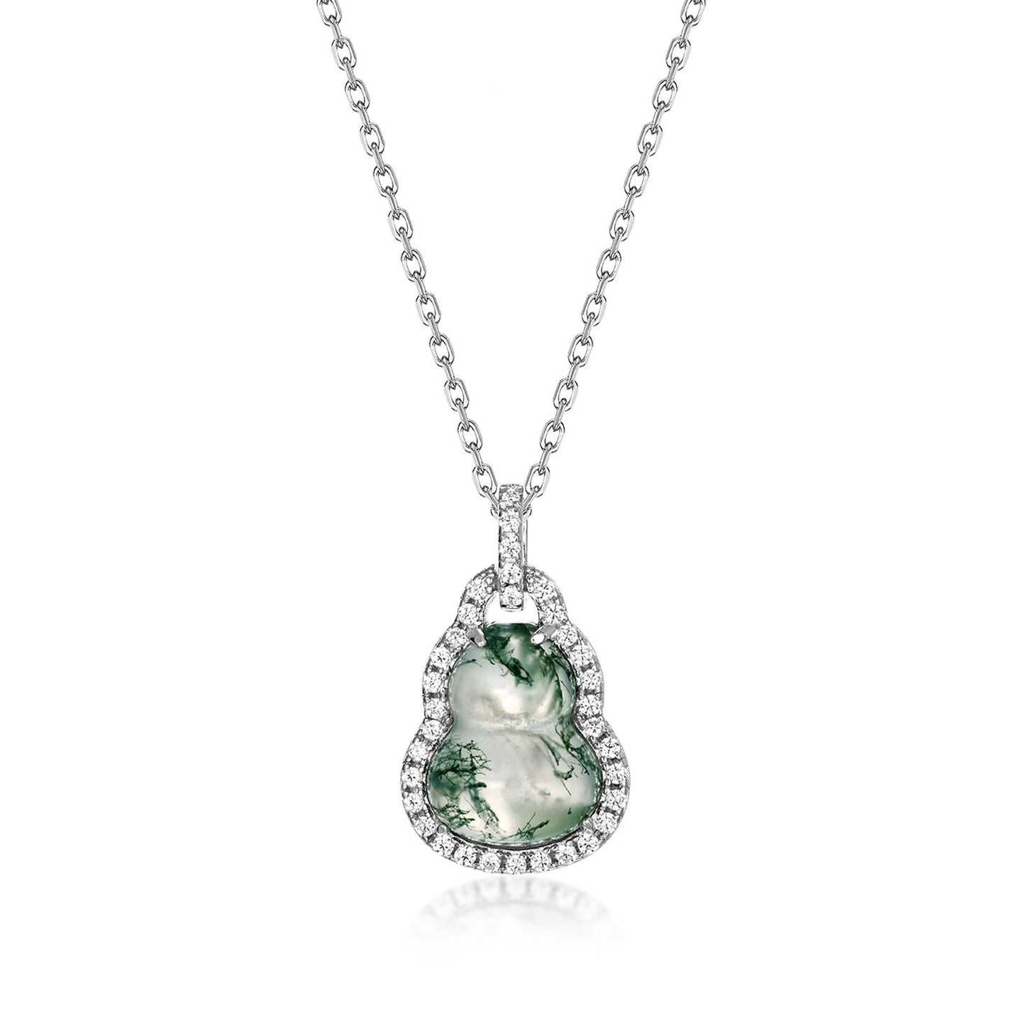 Natural Moss Agate Gourd Cut Necklace "The Bottle of Fortune"