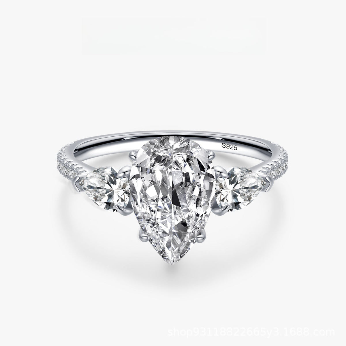 Glamorous 925 Sterling Silver 5.0ct Pear Cut Engagement Ring