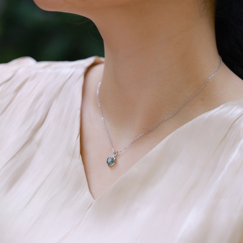 Heart Cut Moss Agate Classic Necklace for Girlfriend - Bryony