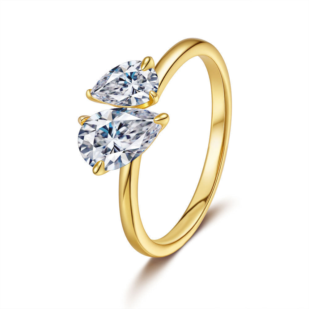Simple Double Stone 925 Sterling Silver Moissanite Engagement Ring