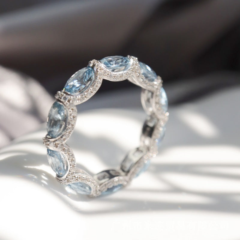 Solarii X Lustrous Oval Cut Aquamarine Blue Wedding Ring In 925 Sterling Silver