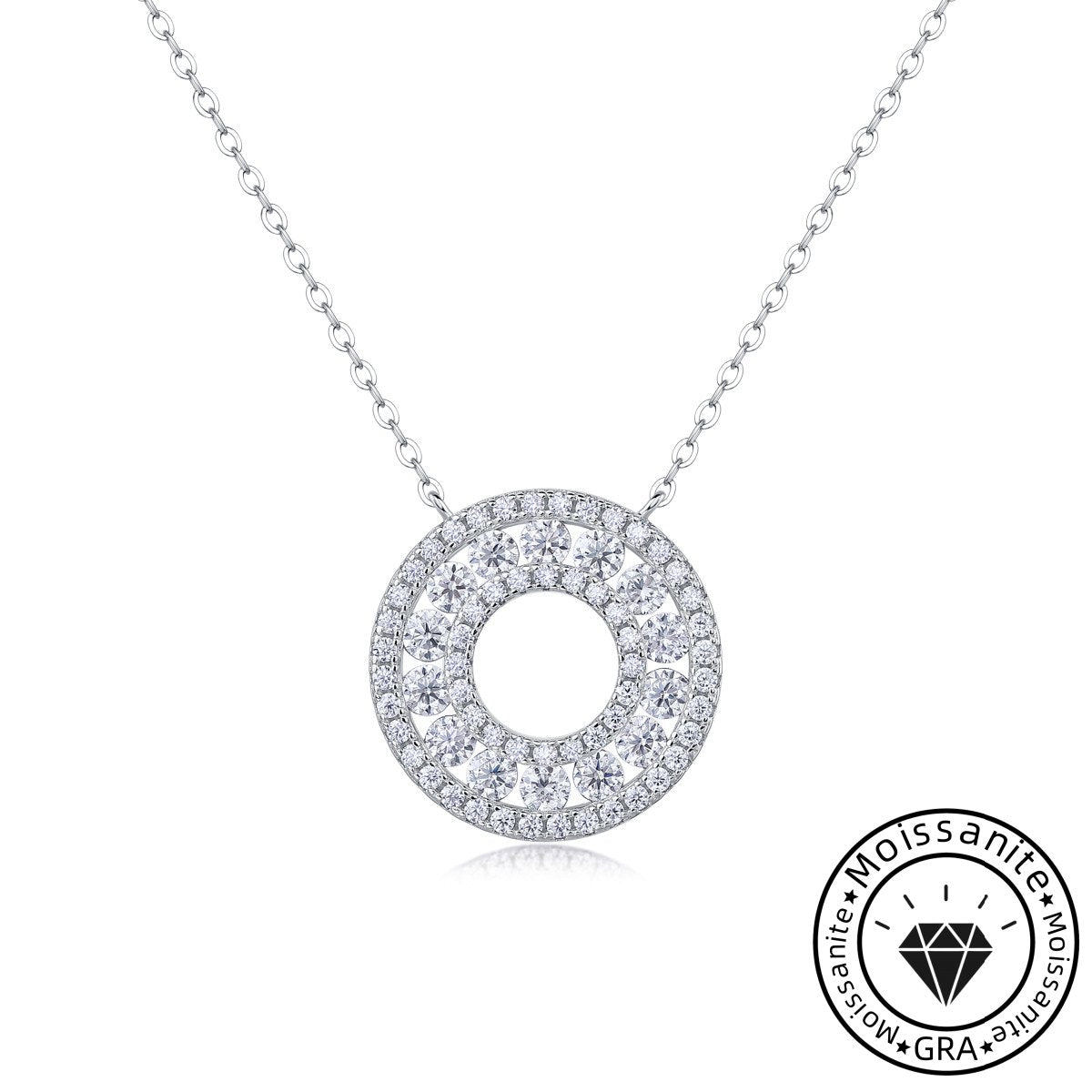 Moissanite Round Cut Open Circle 925 Sterling Silver Necklace