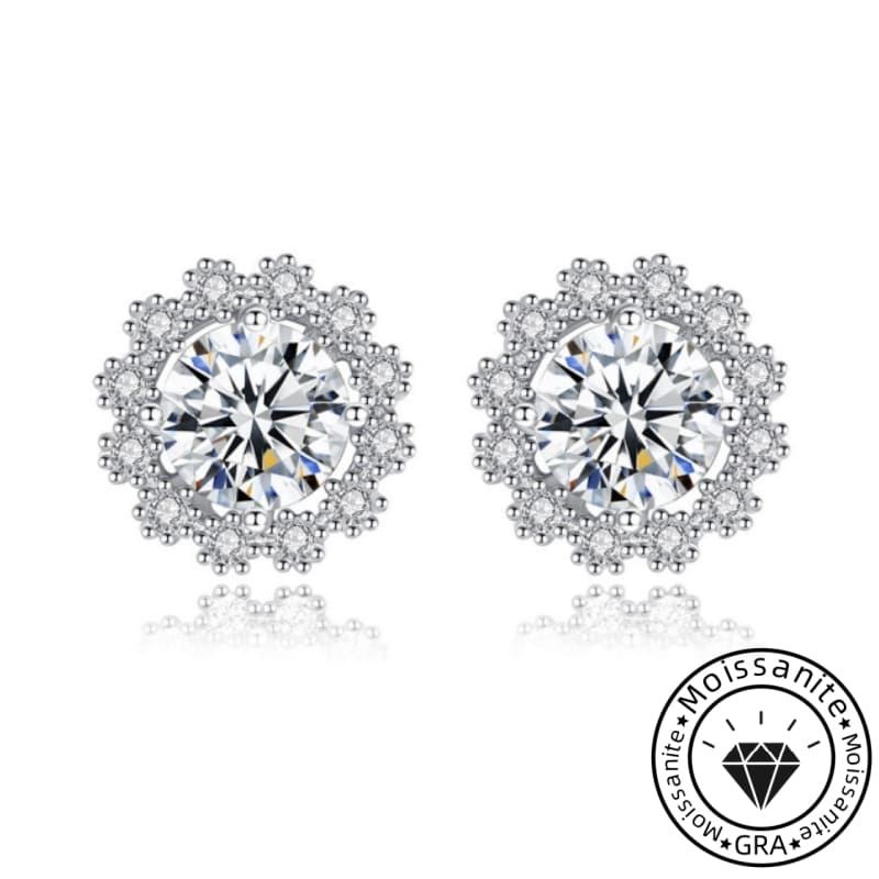 Solarii Moissanite Round Cut Flower Design 925 Sterling Silver Stud Earrings