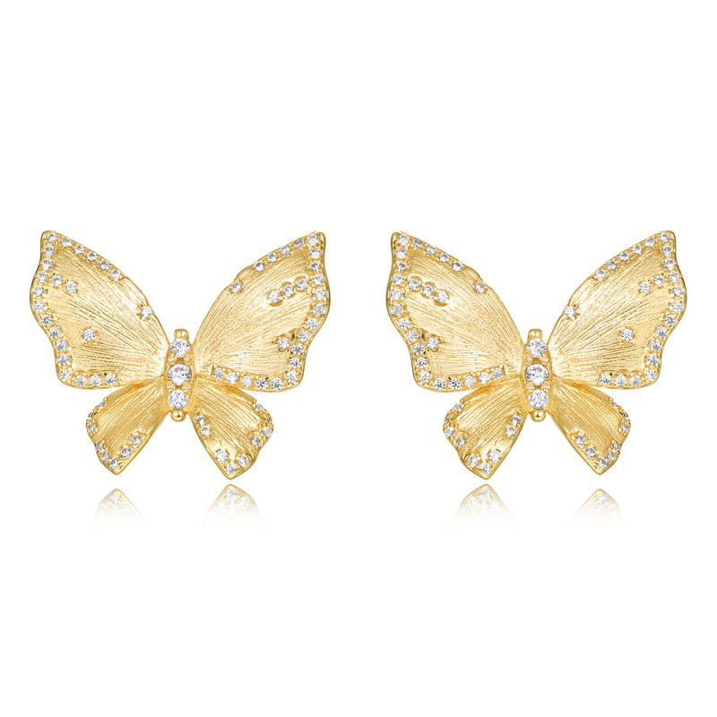 Gilded Textured Wings Butterfly Earrings