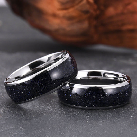 8mm men's wedding band Blue Sandstone Star Tungsten Ring