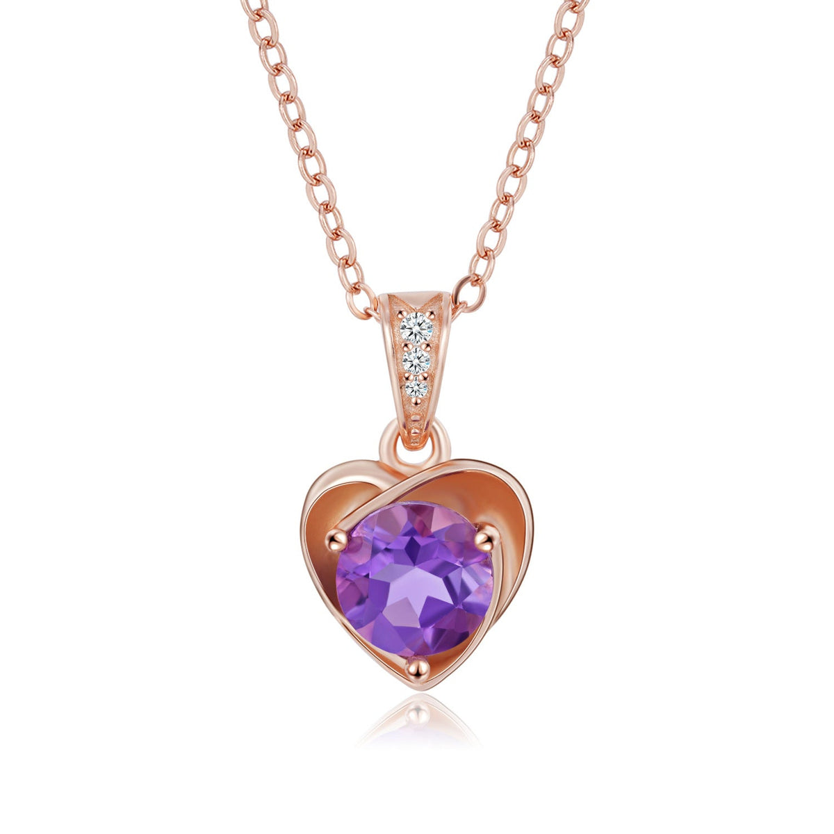 "Anabel" Heart Shaped Round Cut Amethyst Classic Pendant
