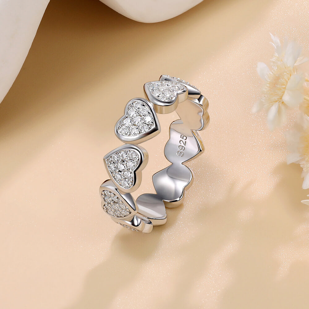 Heart Hollow Design Round Cut White Gold Plated 925 Sterling Silver Moissanite Ring