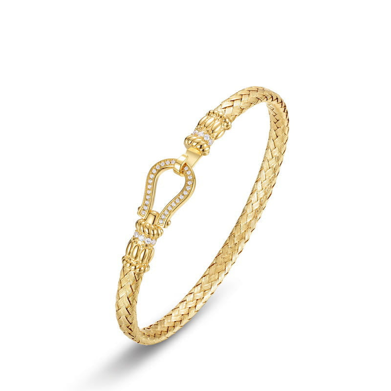 Gold Plated Sterling Silver Braided Bracelet with CZ Horseshoe Clasp