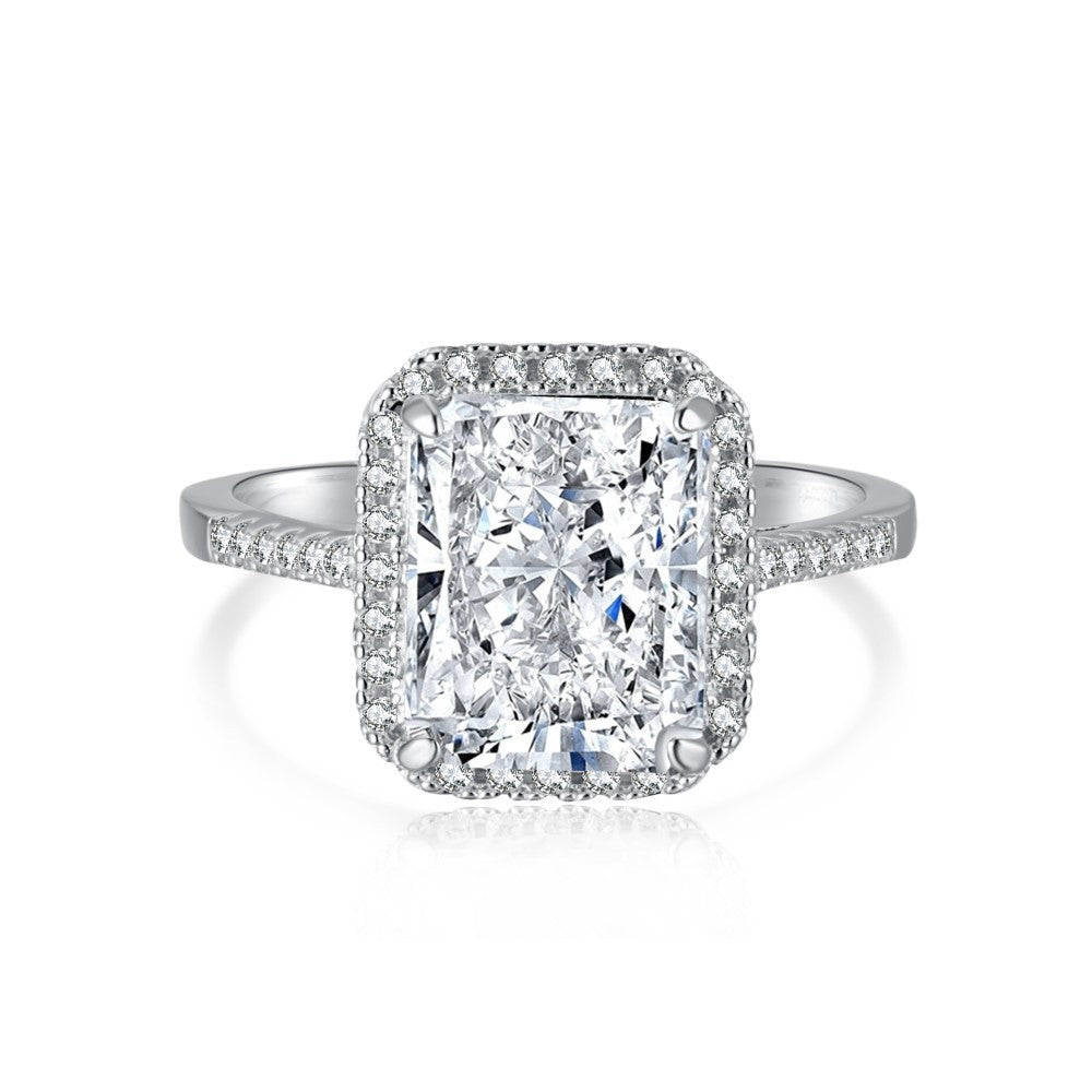 Elegant 925 Sterling Silver Pink Stone Radiant Cut 3.5ct Engagement Ring
