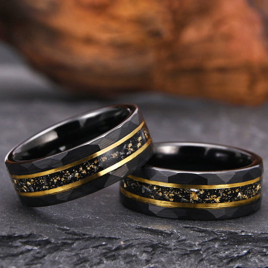 8mm men's wedding band Electric black tungsten steel with crushed foil meteorite opal