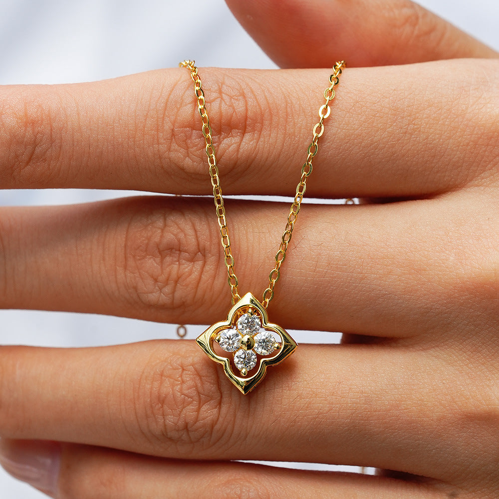 Lucky Four-Leaf Clover 925 Sterling Silver Moissanite Necklace