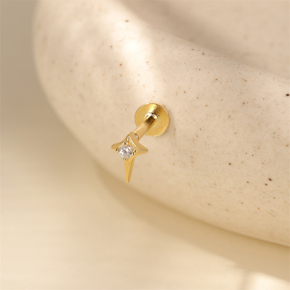 S925 Sterling Silver Gold Plated North Star CZ Flat Back Cartilage Earring