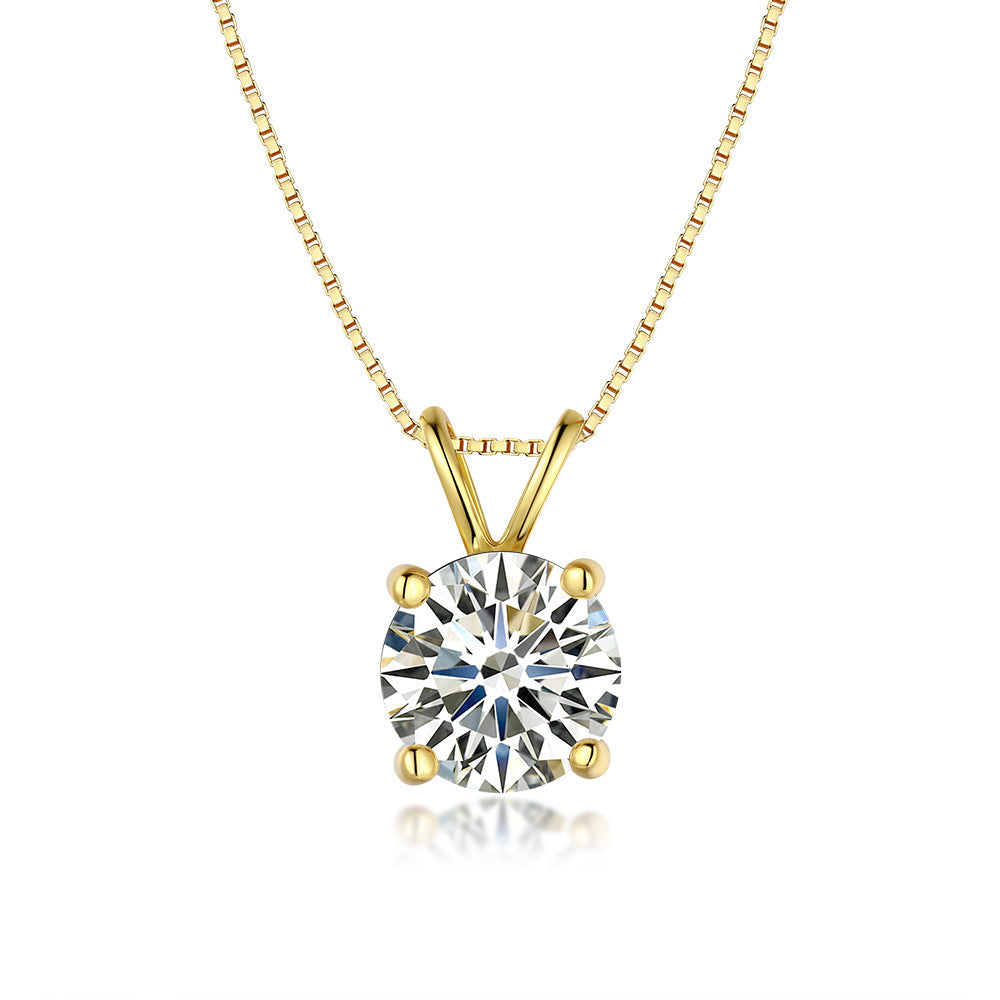 Classic 925 Sterling Silver Four-Prong Pendant Moissanite Necklace