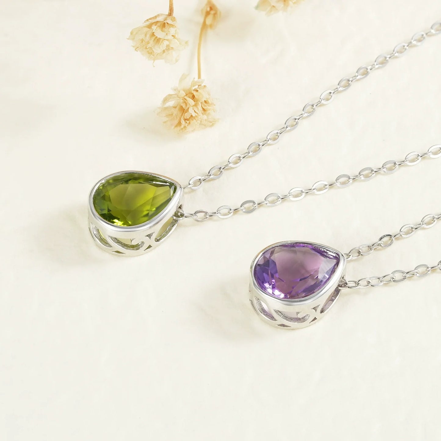 Silas - Pear Cut Green Peridot Classic Necklace