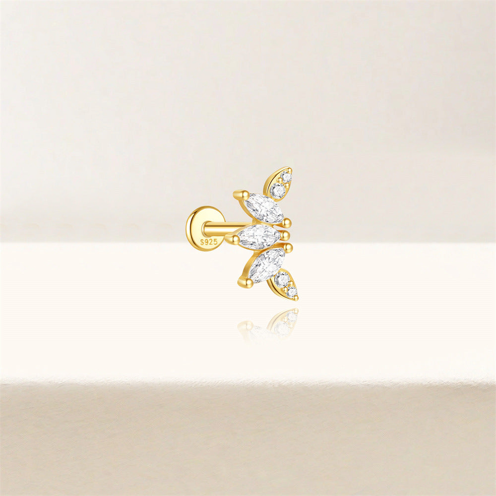 S925 Sterling Silver Gold Plated Marquise CZ Butterfly Flat Back Cartilage Earring