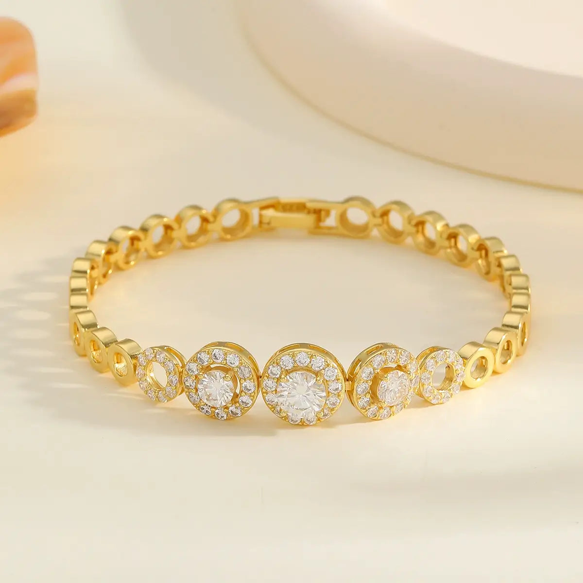 Dazzling round cut moissanite bracelet, rhodium plated, 925 sterling silver