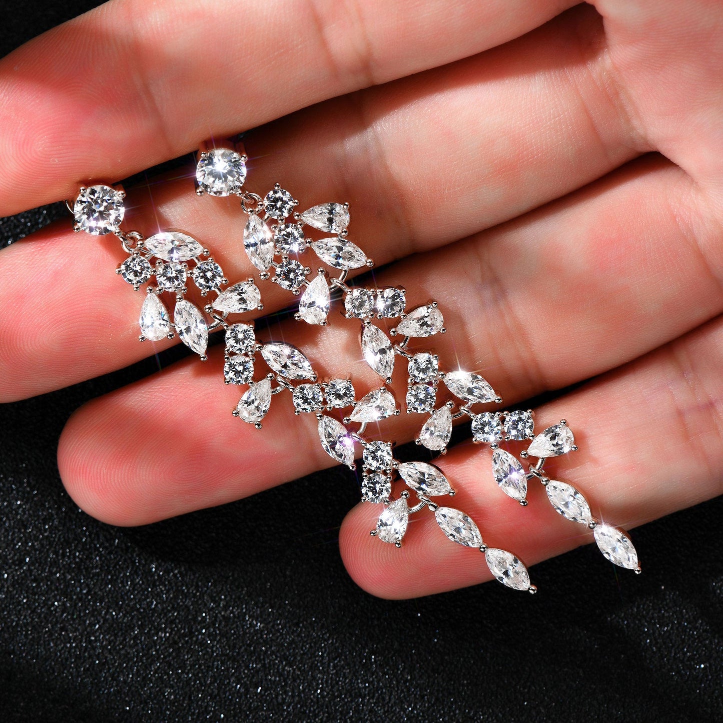 Astrid - Moissanite Dangle Silver Bridal Wedding Earrings