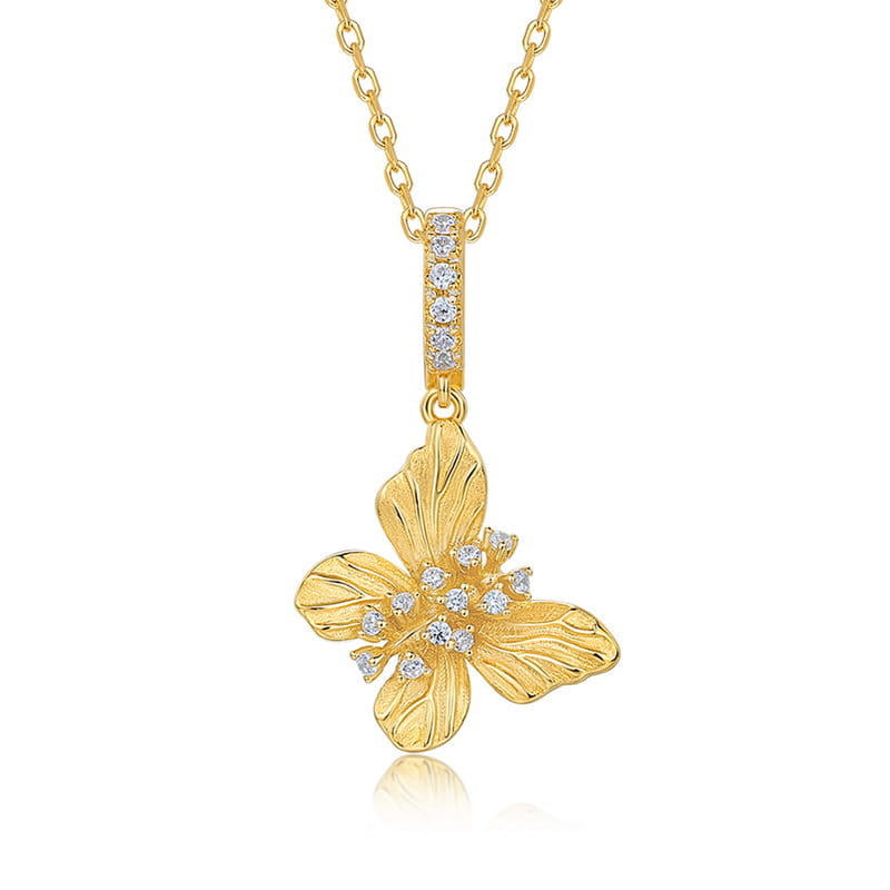 Radiant Textured Wings Butterfly Necklace