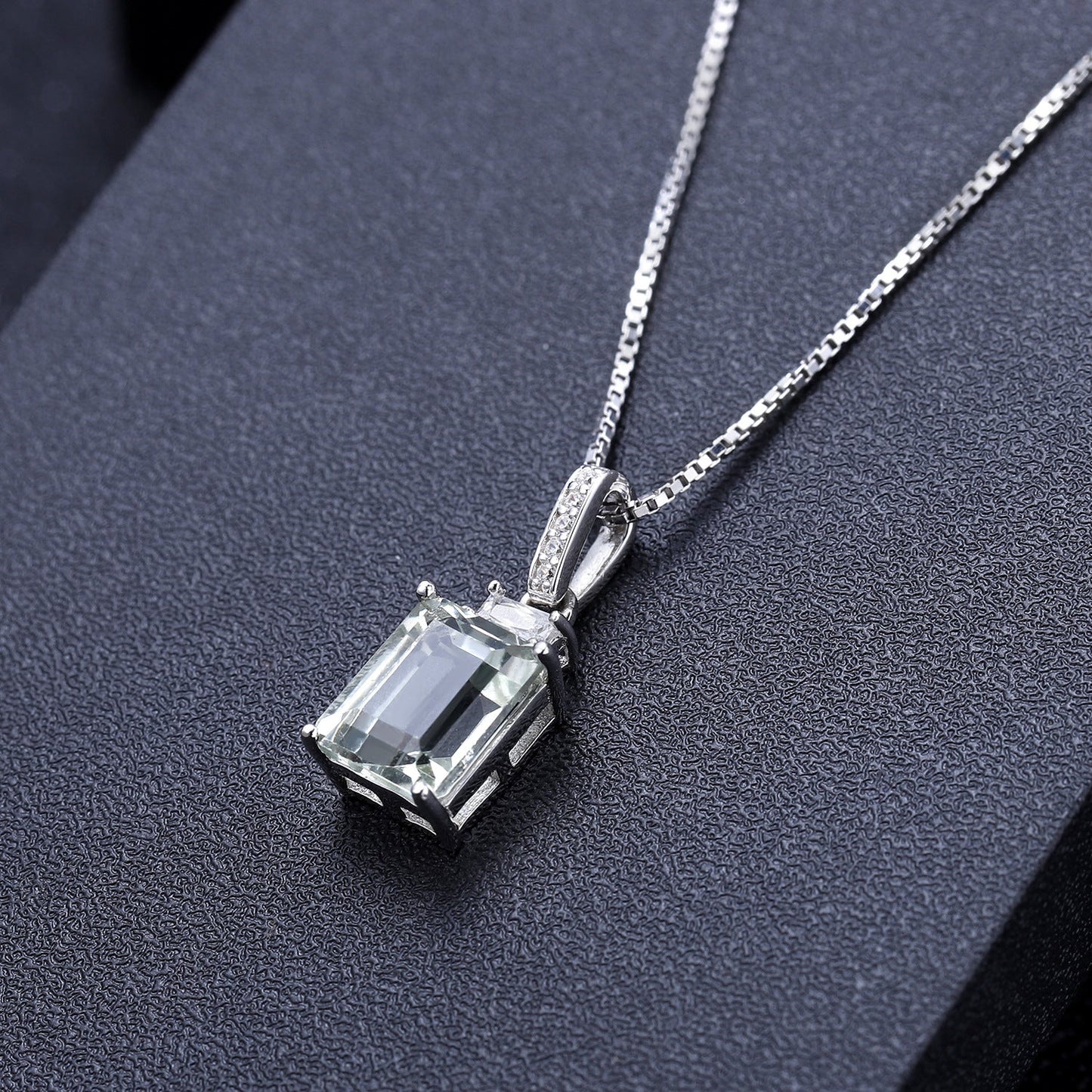 AquaCrest- Emerald Cut Natural Green Amethyst Minimalist Classic Necklace