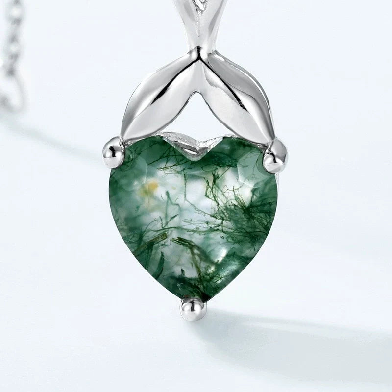 Heart Cut Moss Agate Classic Necklace for Girlfriend - Bryony