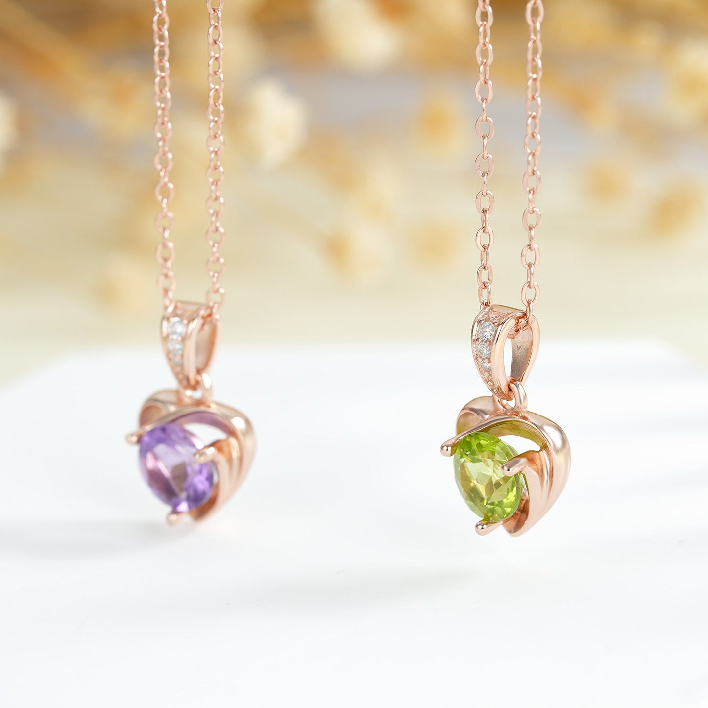 "Anabel" Heart Shaped Round Cut Amethyst Classic Pendant