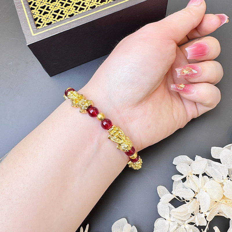 Red Garnet Lucky Pixiu Wealth Bracelet