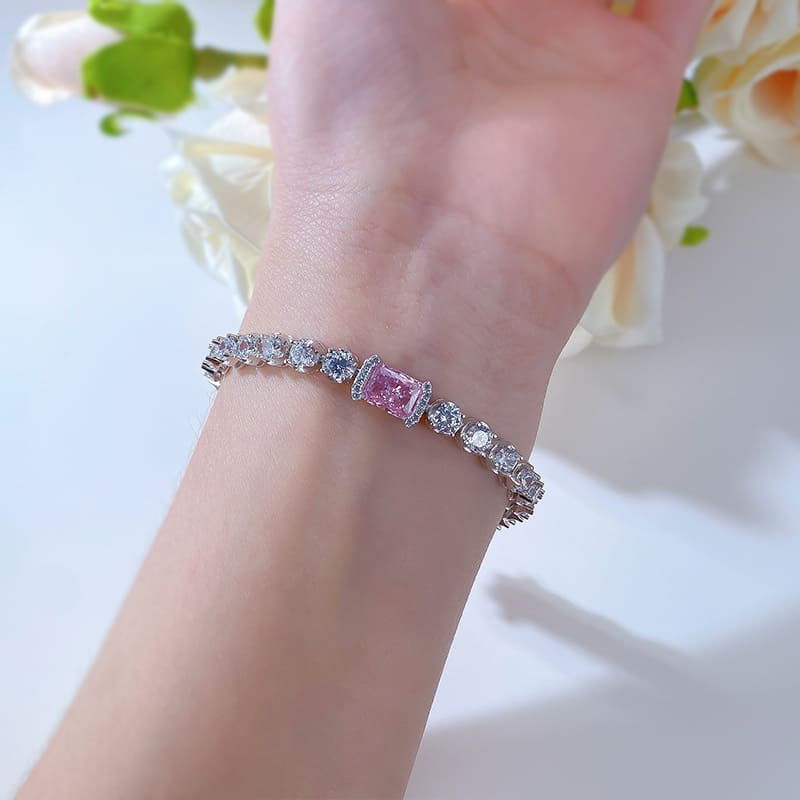 Pristine Radiant Cut Pink Stone Bracelet with White Accent Stones for Women