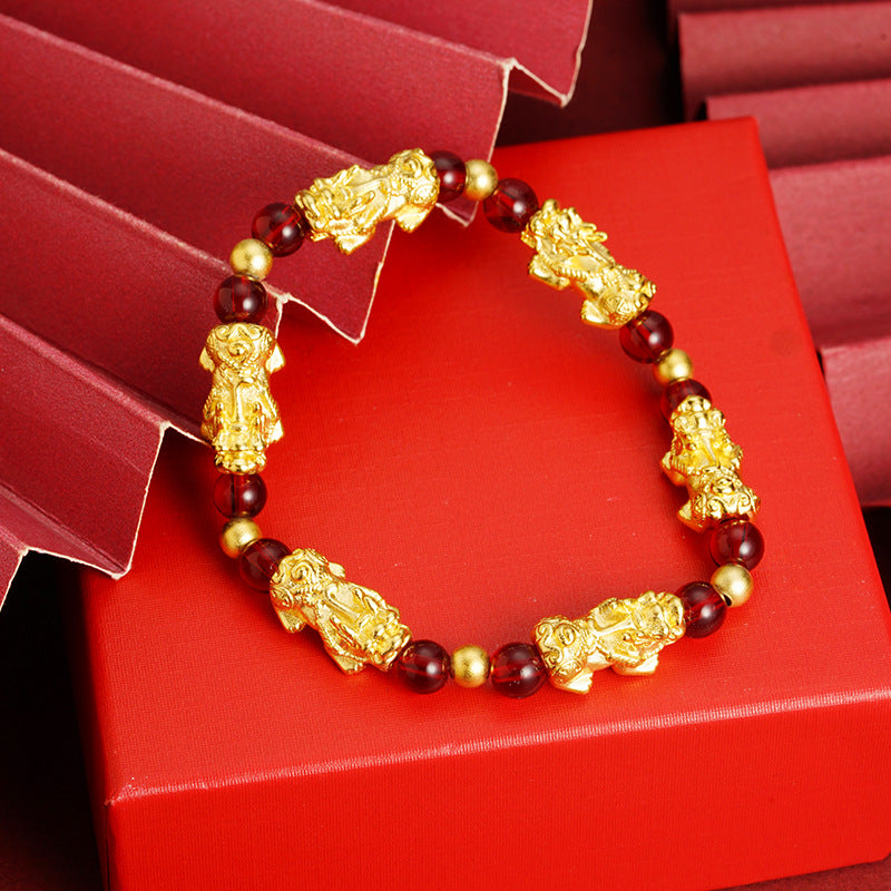 Red Garnet Lucky Pixiu Wealth Bracelet