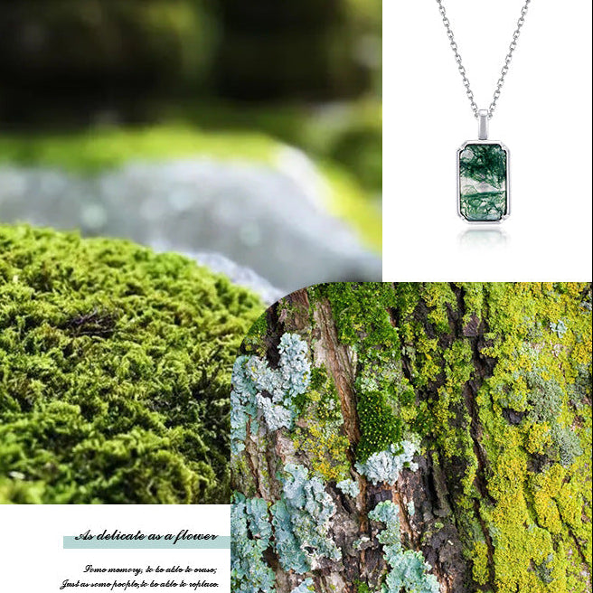 Long Emerald Cut Green Moss Agate Classic Necklace For Girlfriend "Avenra"