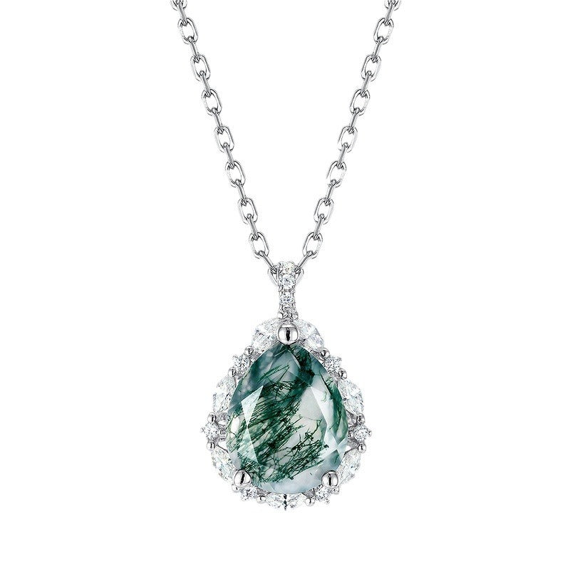 'Verdant Heart' Sparkling Earth Goddess Moss Agate Necklace