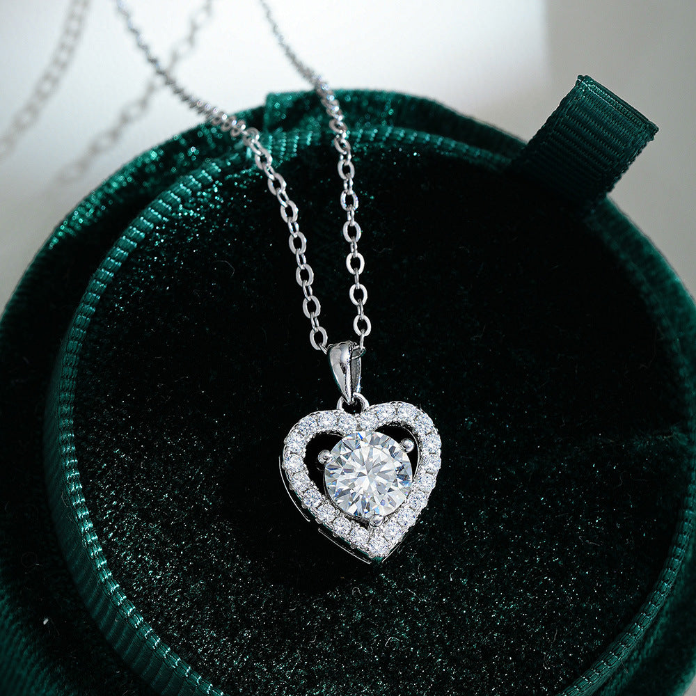 Heart Shape Pendant Moissanite Necklace in Sterling Silver