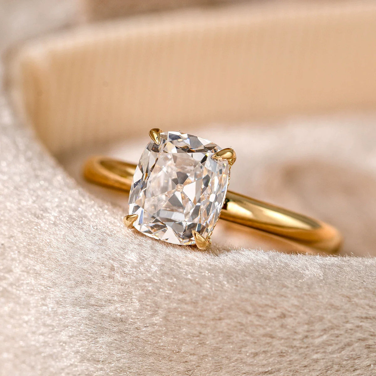 Cushion Cut Solitaire Hidden Halo Sterling Silver Engagement Ring