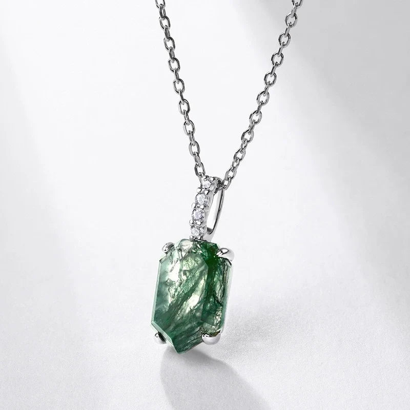 Hexagon Cut Moss Agate Classic Necklace - Willow
