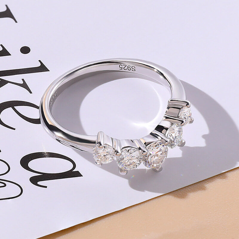 Round Cut White Gold Plated 925 Sterling Silver Moissanite Five-Stone Wedding Ring