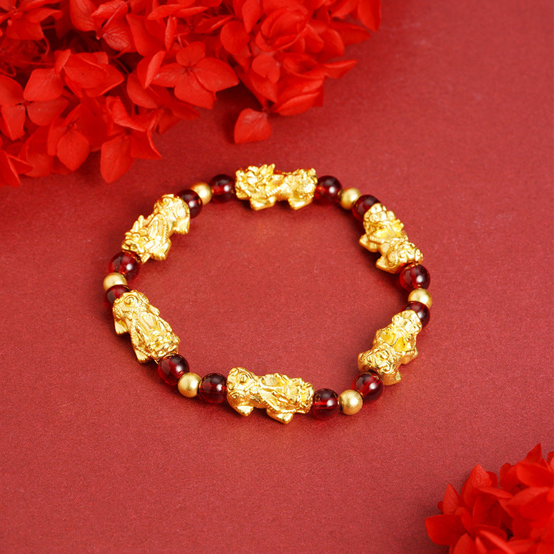Red Garnet Lucky Pixiu Wealth Bracelet